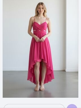 Cache Hot Pink High-Low Chiffon Spaghetti-Strap Gown size 6